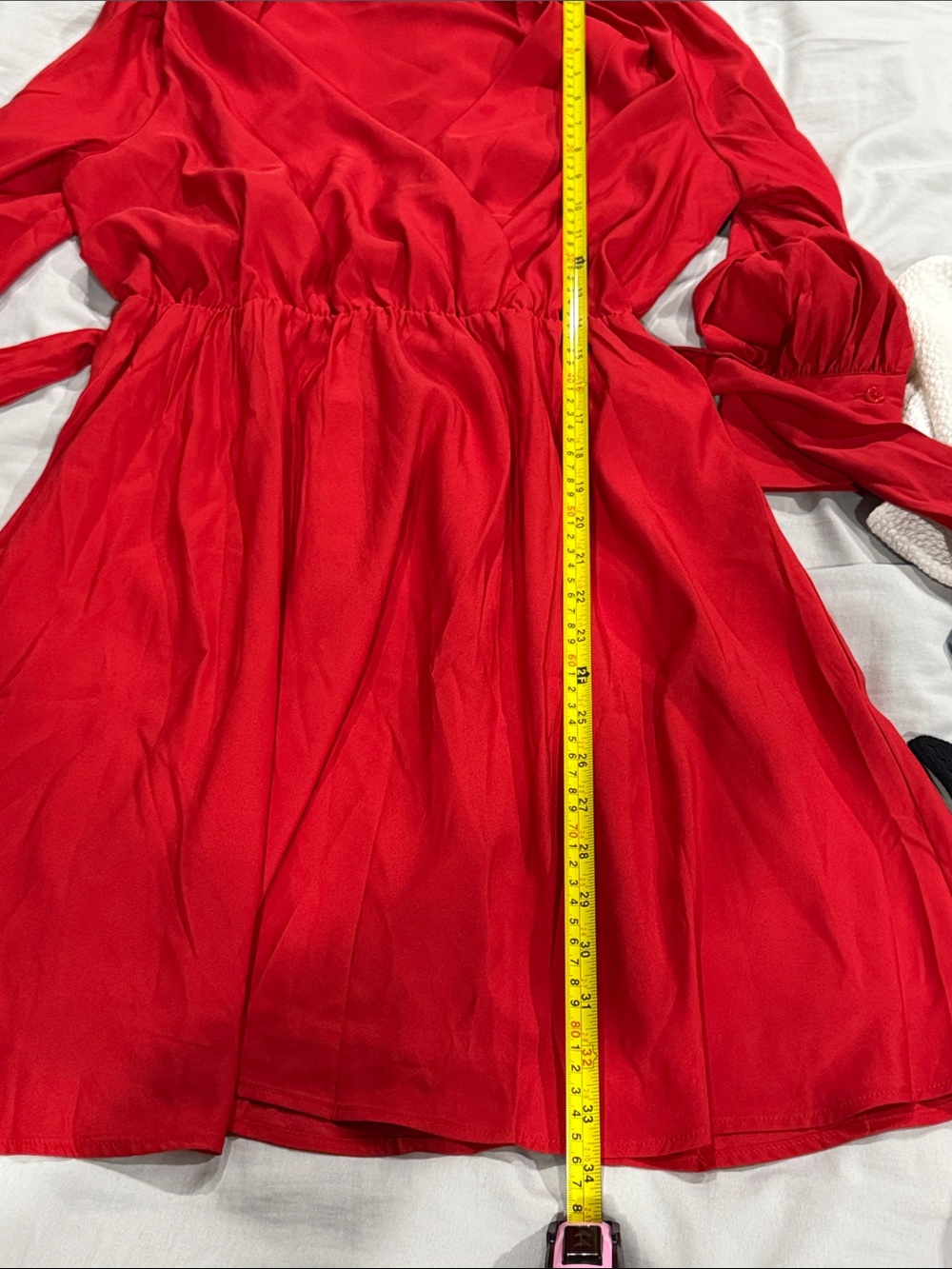 Express Red Long-Sleeve Wrap Dress with Tie Waist - Picture 5 of 7